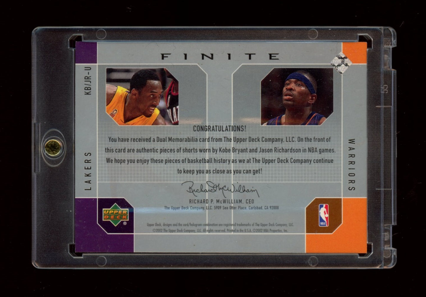 2002-03 Upper Deck Finite #KB/JR-U Kobe Bryant / Jason Richardson Dual GU