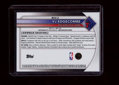 2025-26 Bowman #BCV-3 VJ Edgecombe Chrome Blue Mojo Refractors #/150