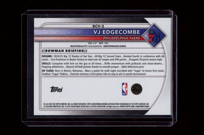 2025-26 Bowman #BCV-3 VJ Edgecombe Chrome Blue Shimmer #/150
