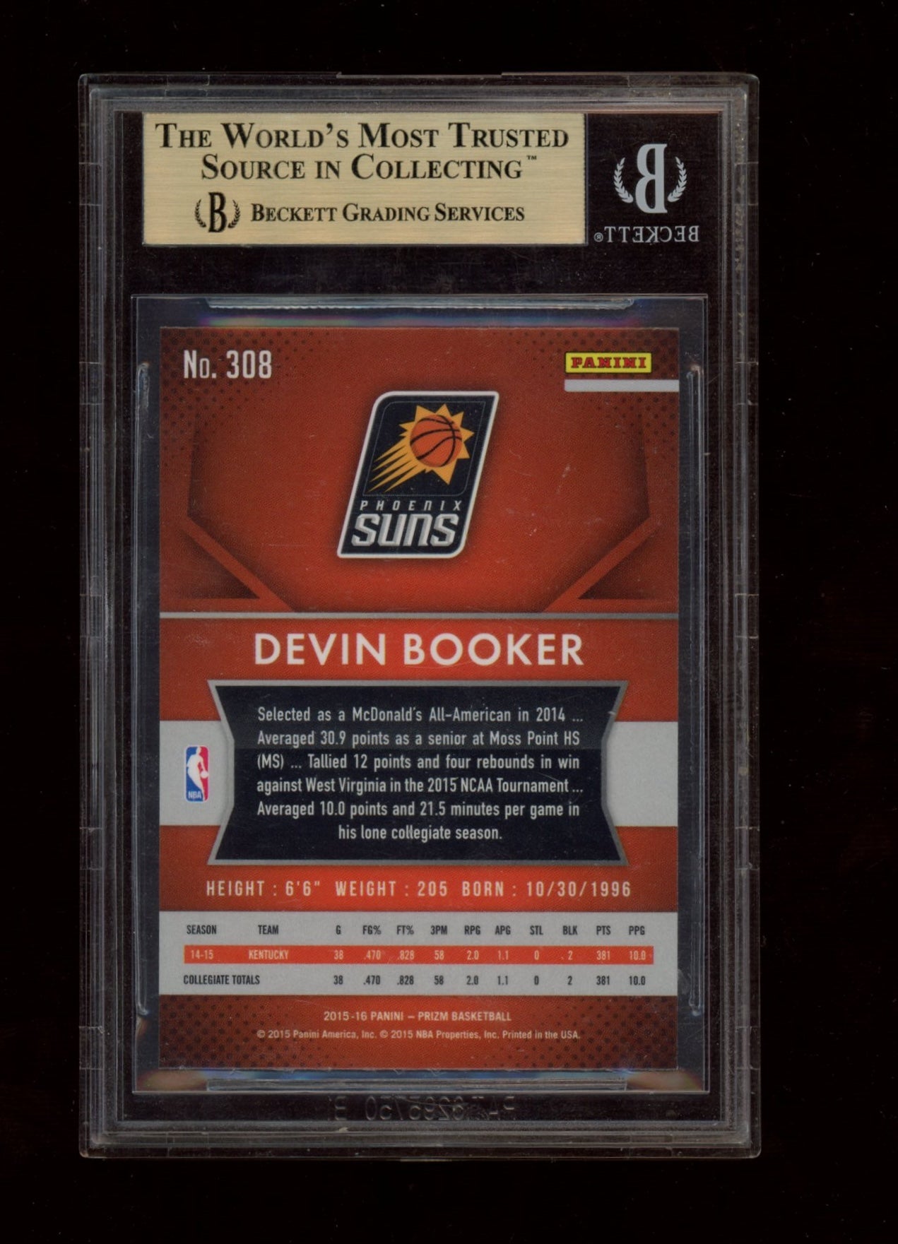 2015-16 Panini Prizm #308 Devin Booker RC BGS 9.5