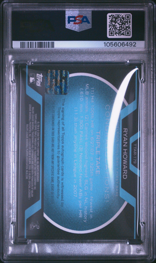 2008 Topps Triple Threads Relics Autographs #179 Ryan Howard Auto /3 PSA 6