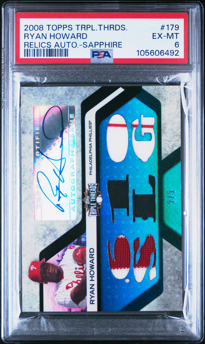 2008 Topps Triple Threads Relics Autographs #179 Ryan Howard Auto /3 PSA 6
