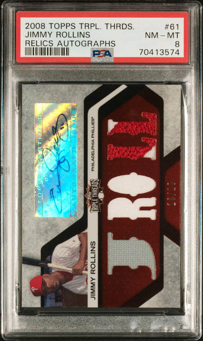 2008 Topps Triple Threads  #61 Jimmy Rollins Relics Auto /18 PSA 8