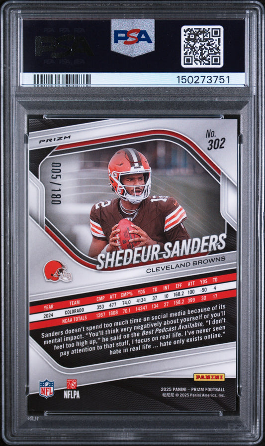 2025 Panini Prizm #302 Shedeur Sanders Pigskin Prizm PSA 9
