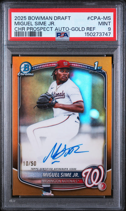 2025 Bowman Draft Chrome Auto#CPA-MS Miguel Sime Jr Gold /50 PSA 9