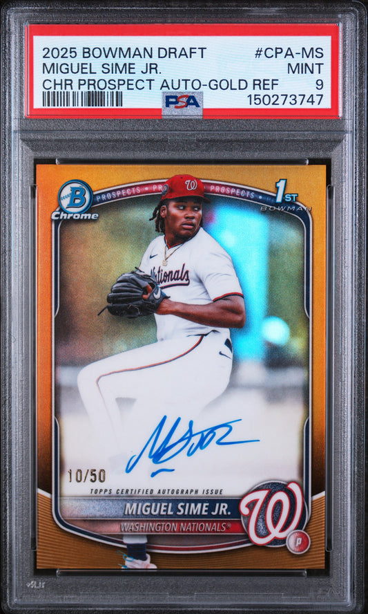 2025 Bowman Draft Chrome Auto#CPA-MS Miguel Sime Jr Gold /50 PSA 9