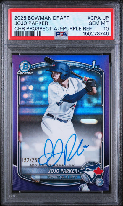 2025 Bowman Draft Chrome Prospect Auto #CPA-JP Jojo Parker Purple /250 PSA 10