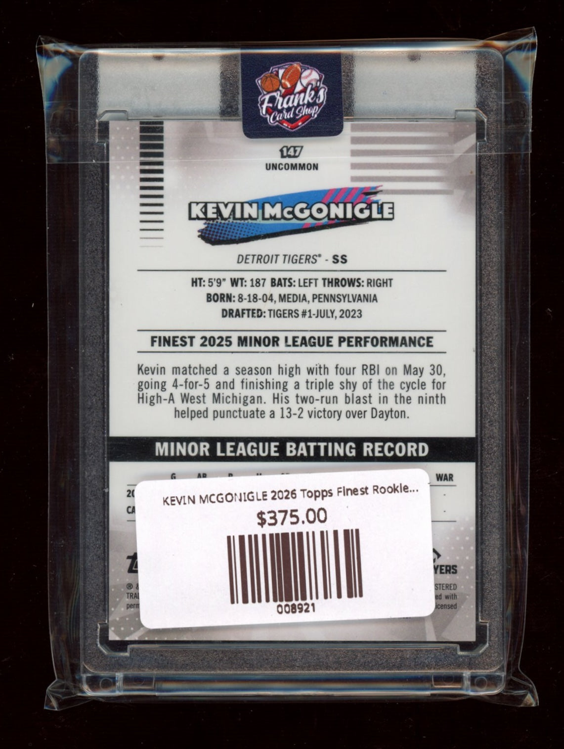 2026 Finest #147 Kevin McGonigle Black Geometric Refractors #7/10 JERSEY #