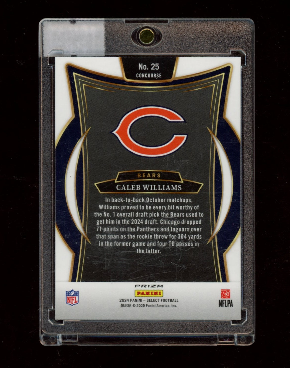 2024 Panini Select #25 Caleb Williams Zebra Prizm Shock