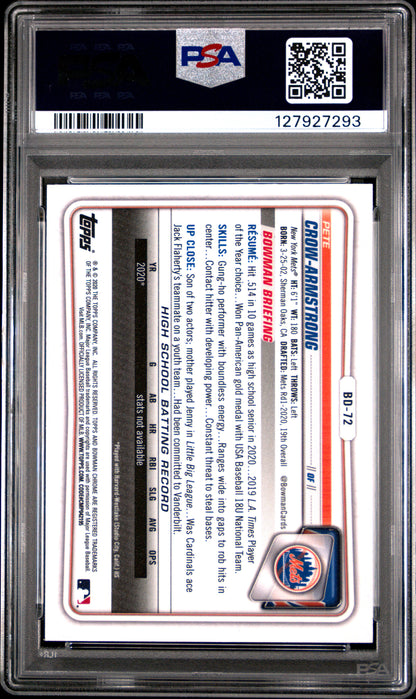 2020 Bowman Draft #BD72 P.Crow-Armstrong Chrome PSA 10