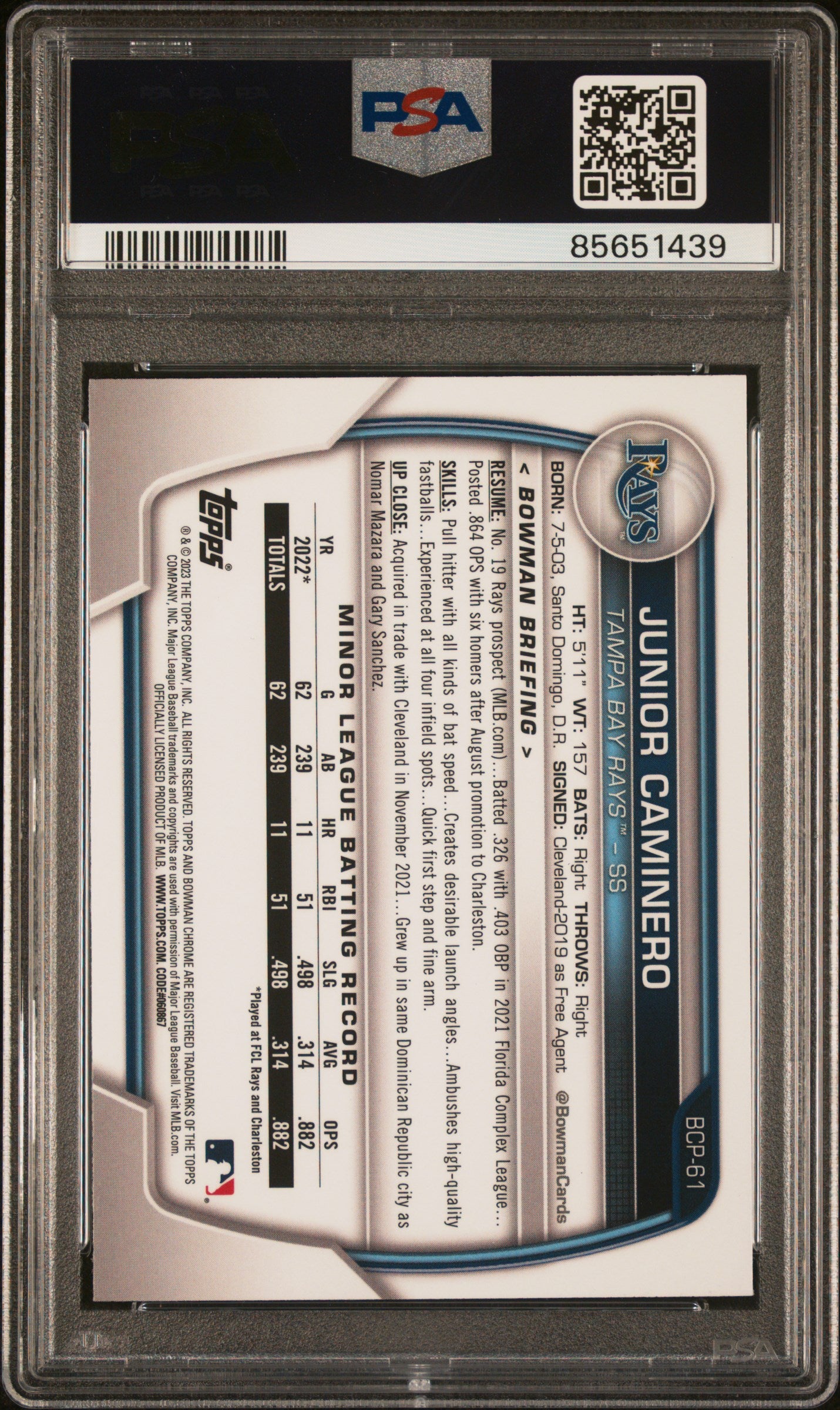 2023 Bowman Mega Box Chrome #61 Junior Caminero Chrome PSA 10