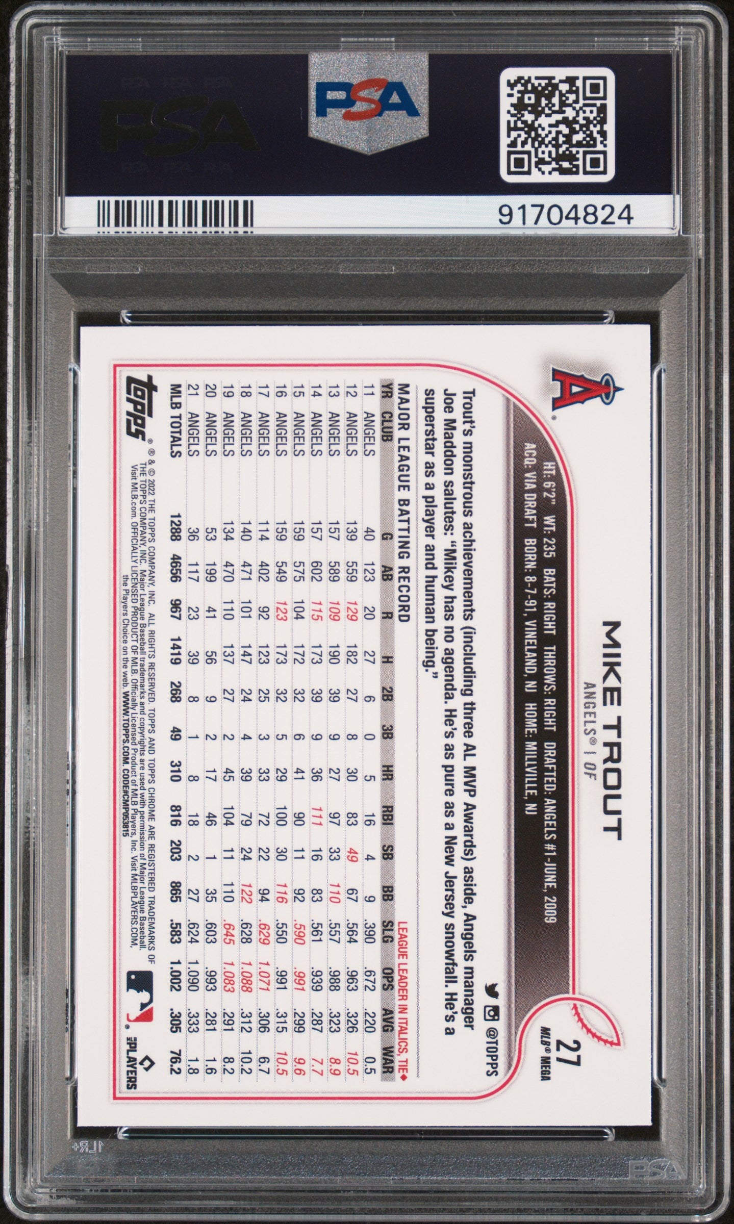 2022 Topps Chrome Logofractor Edition #27 Mike Trout PSA 10