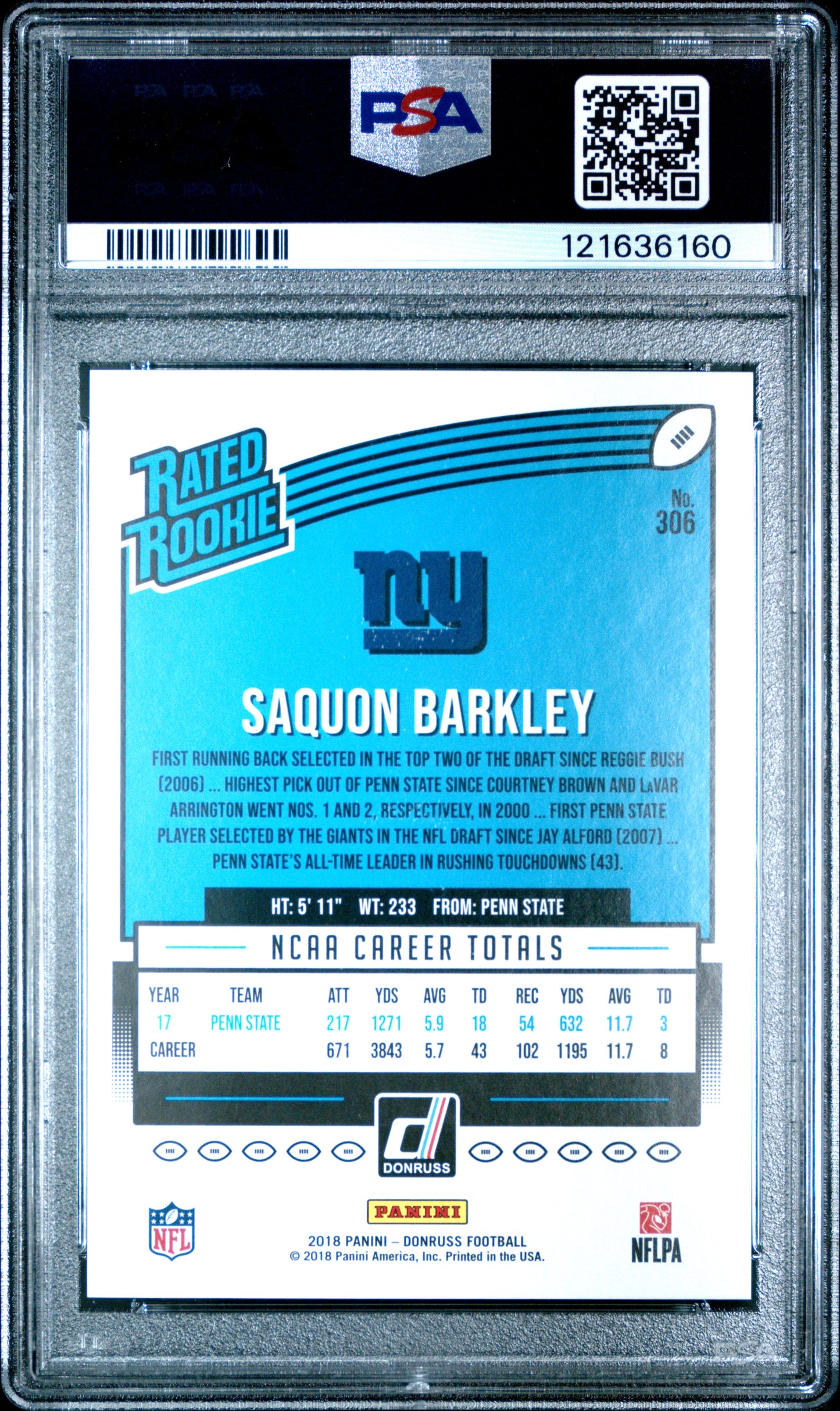 2018 Panini Donruss #306 Saquon Barkley PSA 9