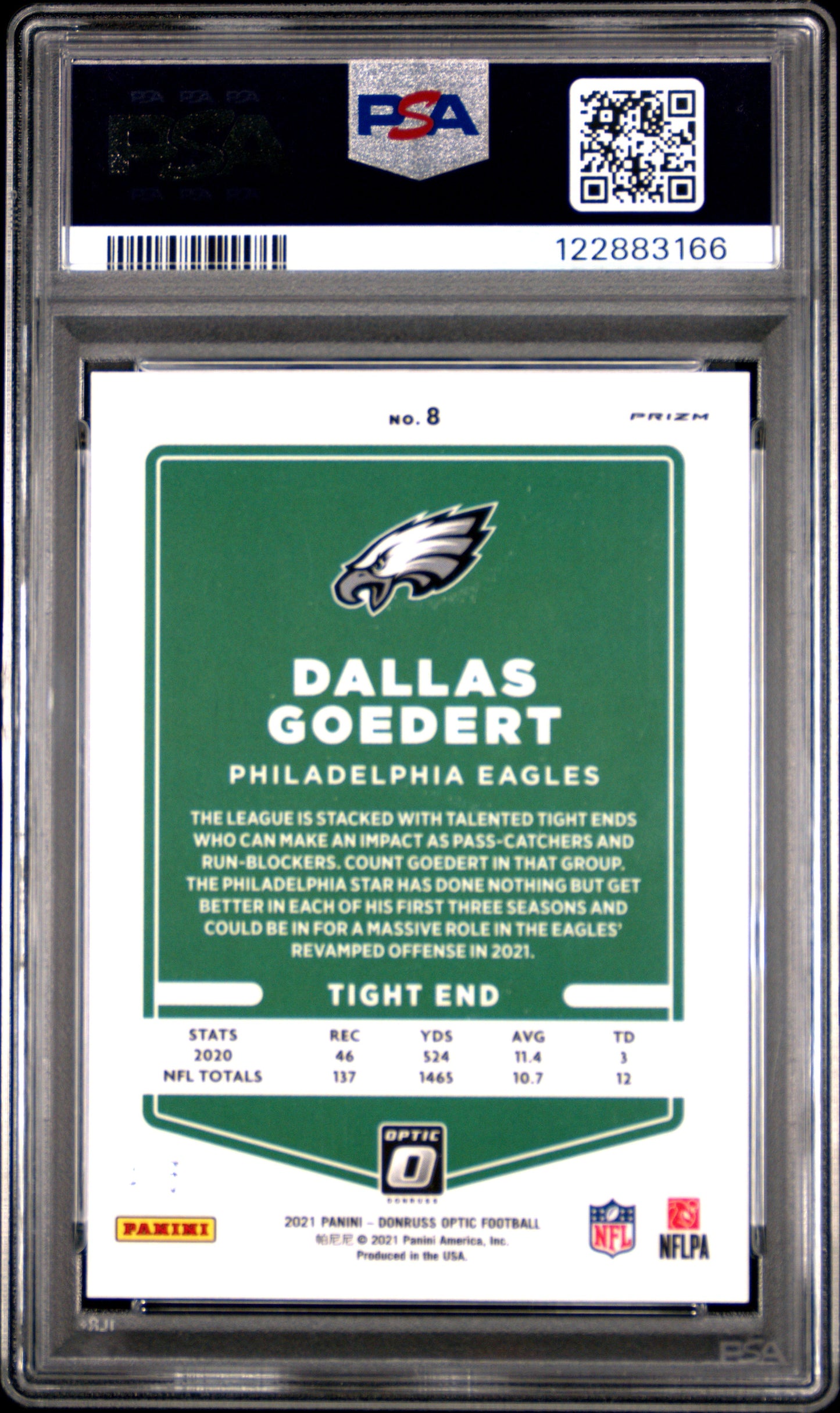 2021 Panini Donruss Optic #8 Dallas Goedert Green PSA 10