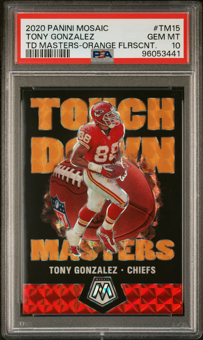 2020 Panini Mosaic Touchdown Masters #TM15 Tony Gonzalez /25 Orange PSA 10