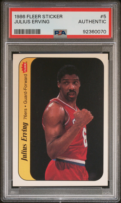 1986 Fleer Sticker #5 Julius Erving PSA Authentic