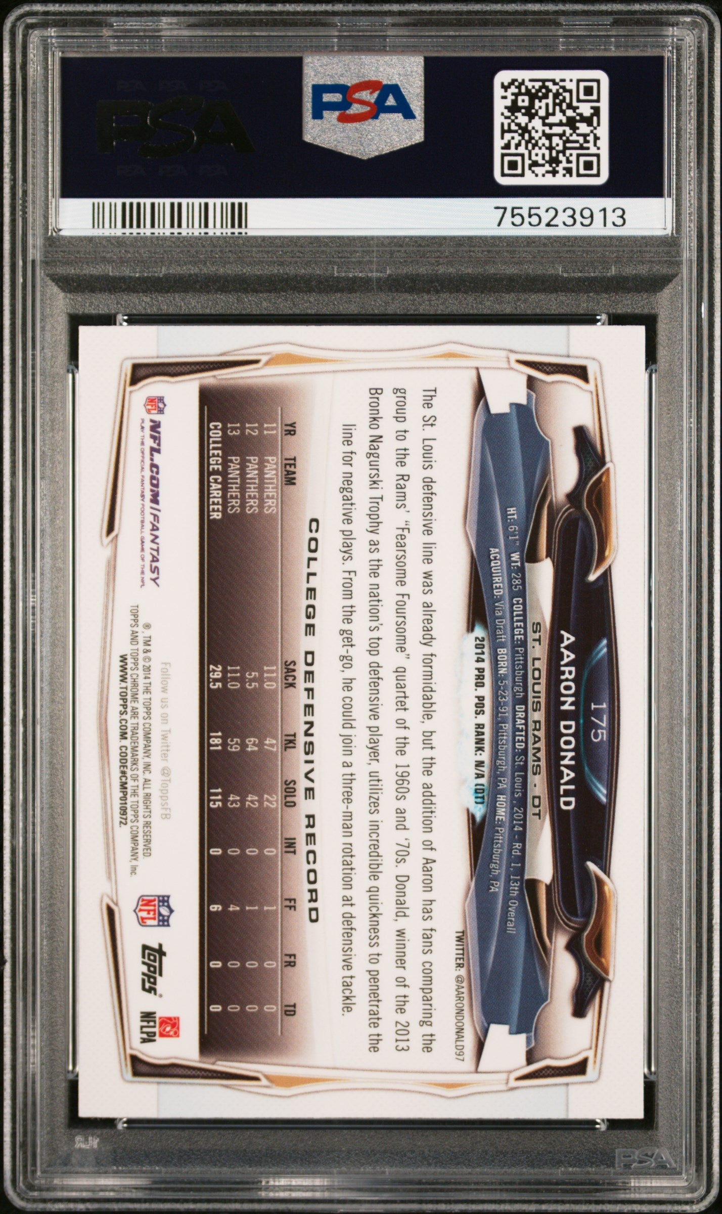 2014 Topps Chrome #175 Aaron Donald Refractor PSA 9