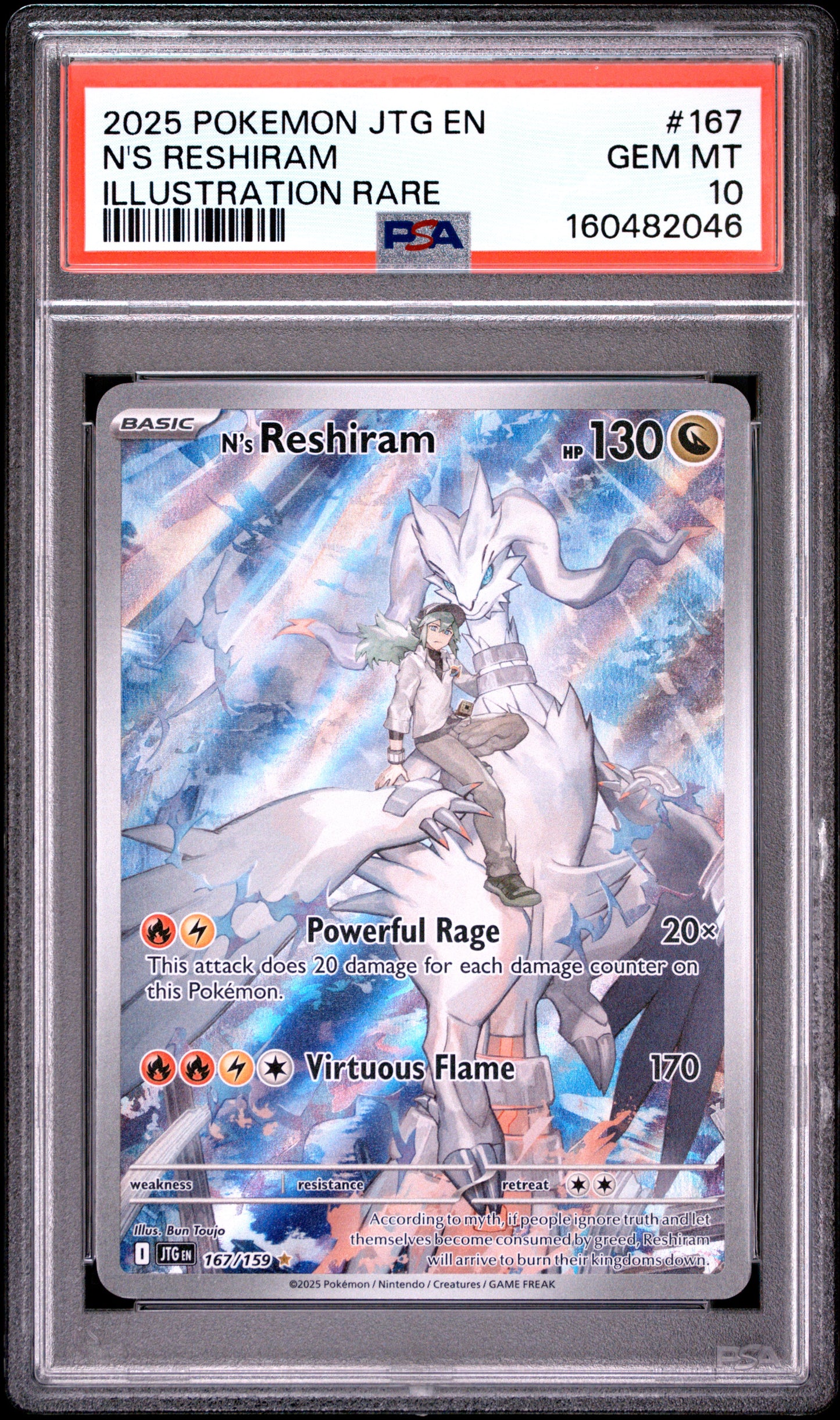 2025 Pokemon Jtg En-Journey Together #167 N'S Reshiram Illustration Rare PSA 10