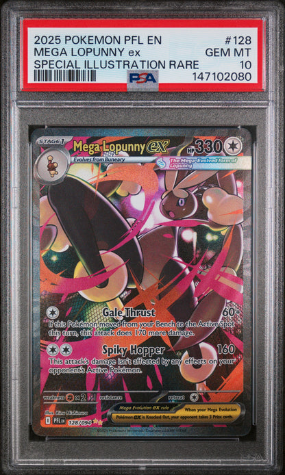 2025 Pokemon Pfl En-Phantasmal Flames #128 Mega Lopunny Ex SIR PSA 10