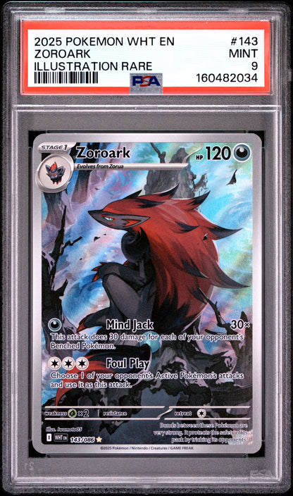 2025 Pokemon Wht En-White Flare #143 Zoroark Illustration Rare PSA 9