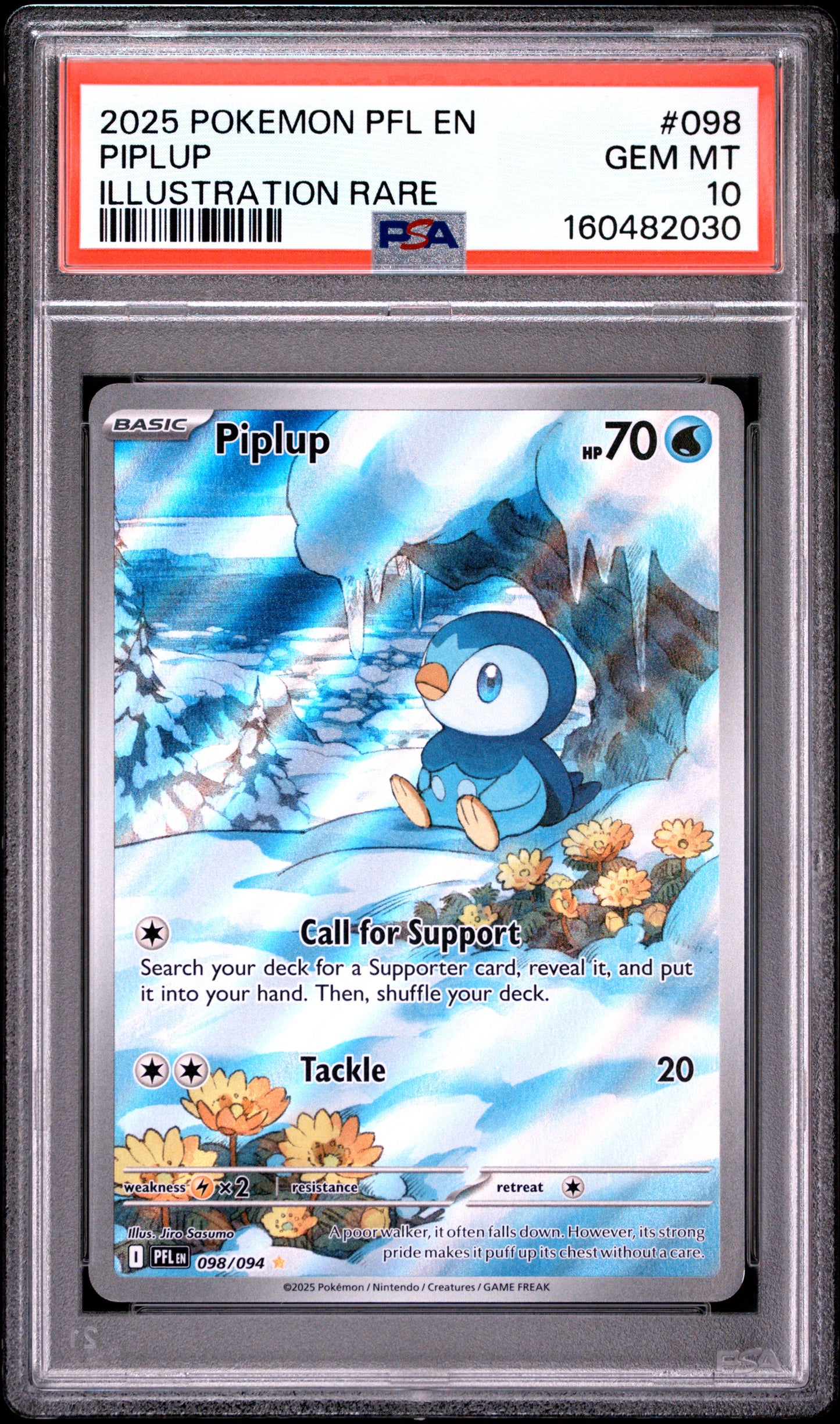 2025 Pokemon Pfl En-Phantasmal Flames #098 Piplup Illustration Rare PSA 10