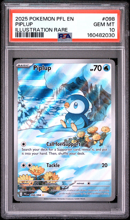 2025 Pokemon Pfl En-Phantasmal Flames #098 Piplup Illustration Rare PSA 10