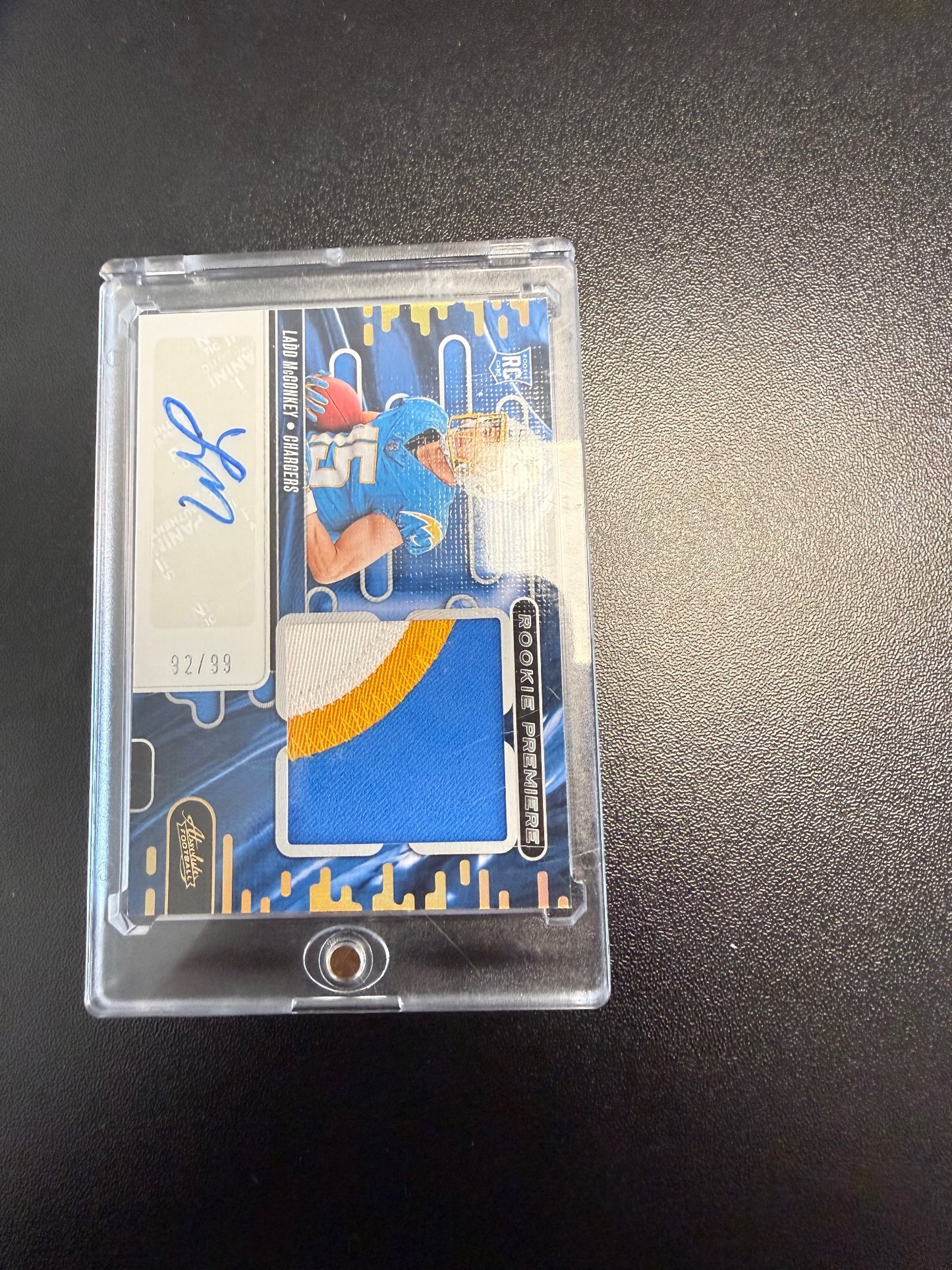 2024 Panini Absolute #RPMA-LMY Ladd McConkey RC Premiere Mat Autos Spectrum #/99