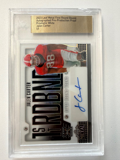 2023 Leaf Metal #PA-JC1 Jalen Carter Portrait Autographs Prismatic Gold #/1