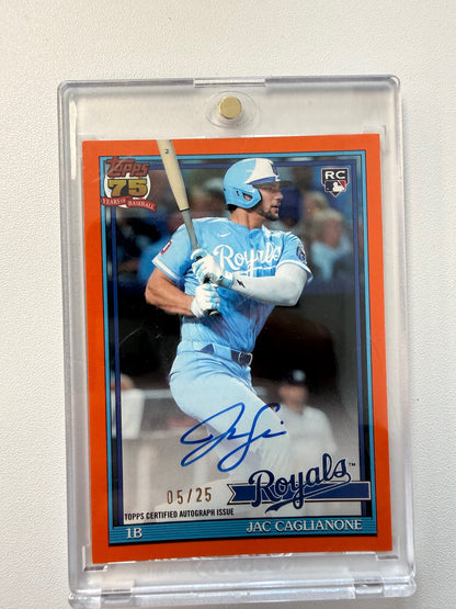 2026 Topps #91R2-JC Jac Caglianone 1991 35th Auto Orange #/25