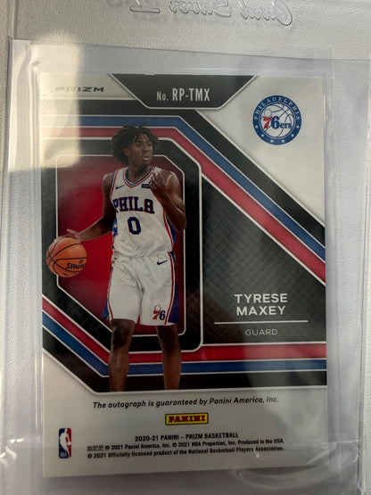 2020-21 Panini Prizm #RP-TMX Tyrese Maxey Rookie Penmanship Prizms Silver