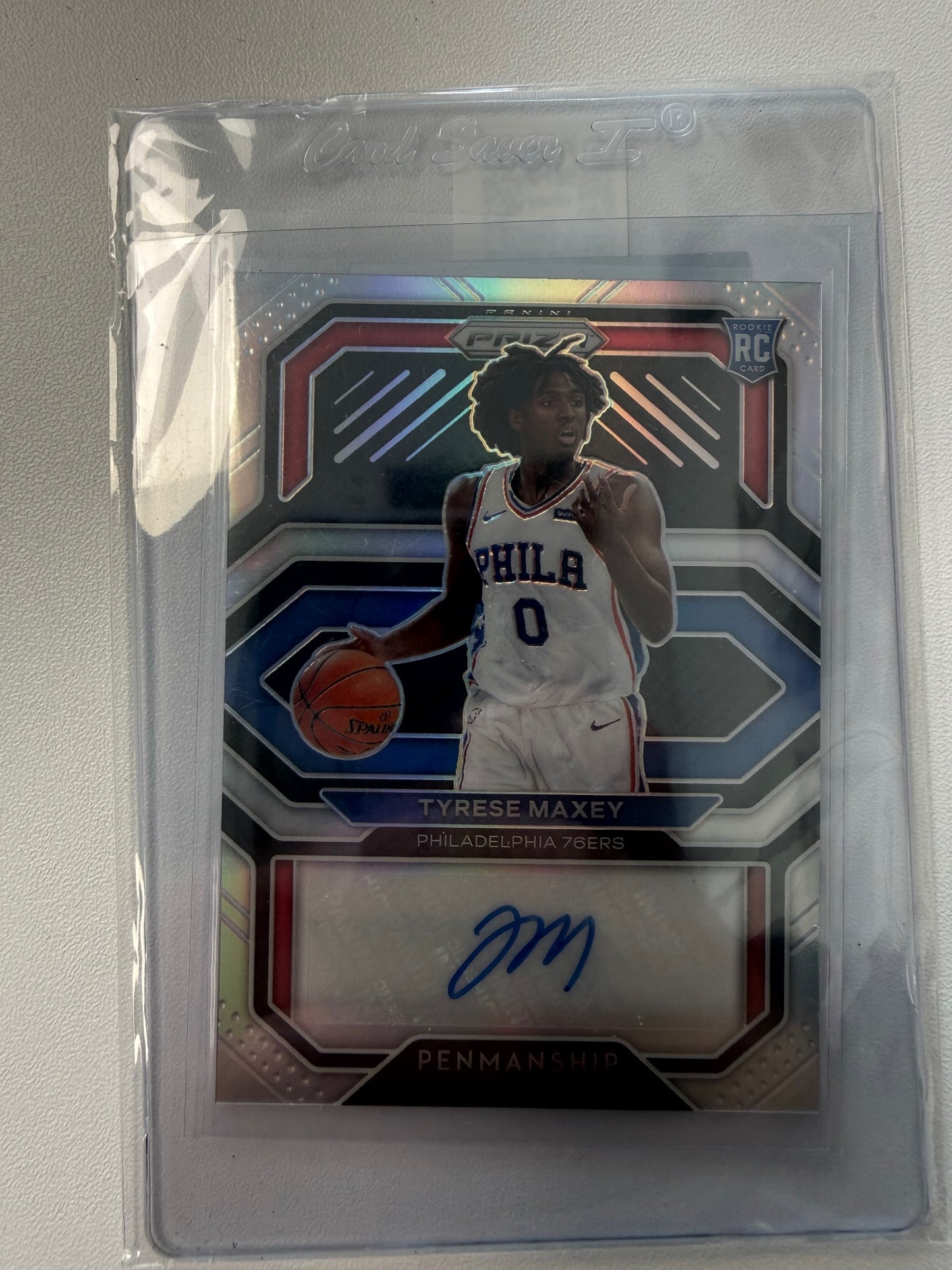 2020-21 Panini Prizm #RP-TMX Tyrese Maxey Rookie Penmanship Prizms Silver
