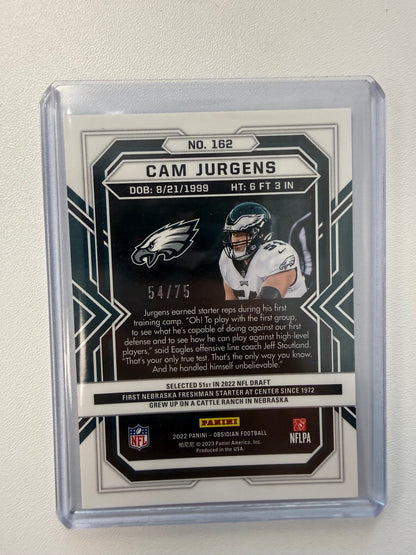 2022 Panini Obsidian #162 Cam Jurgens Electric Etch Orange #/75