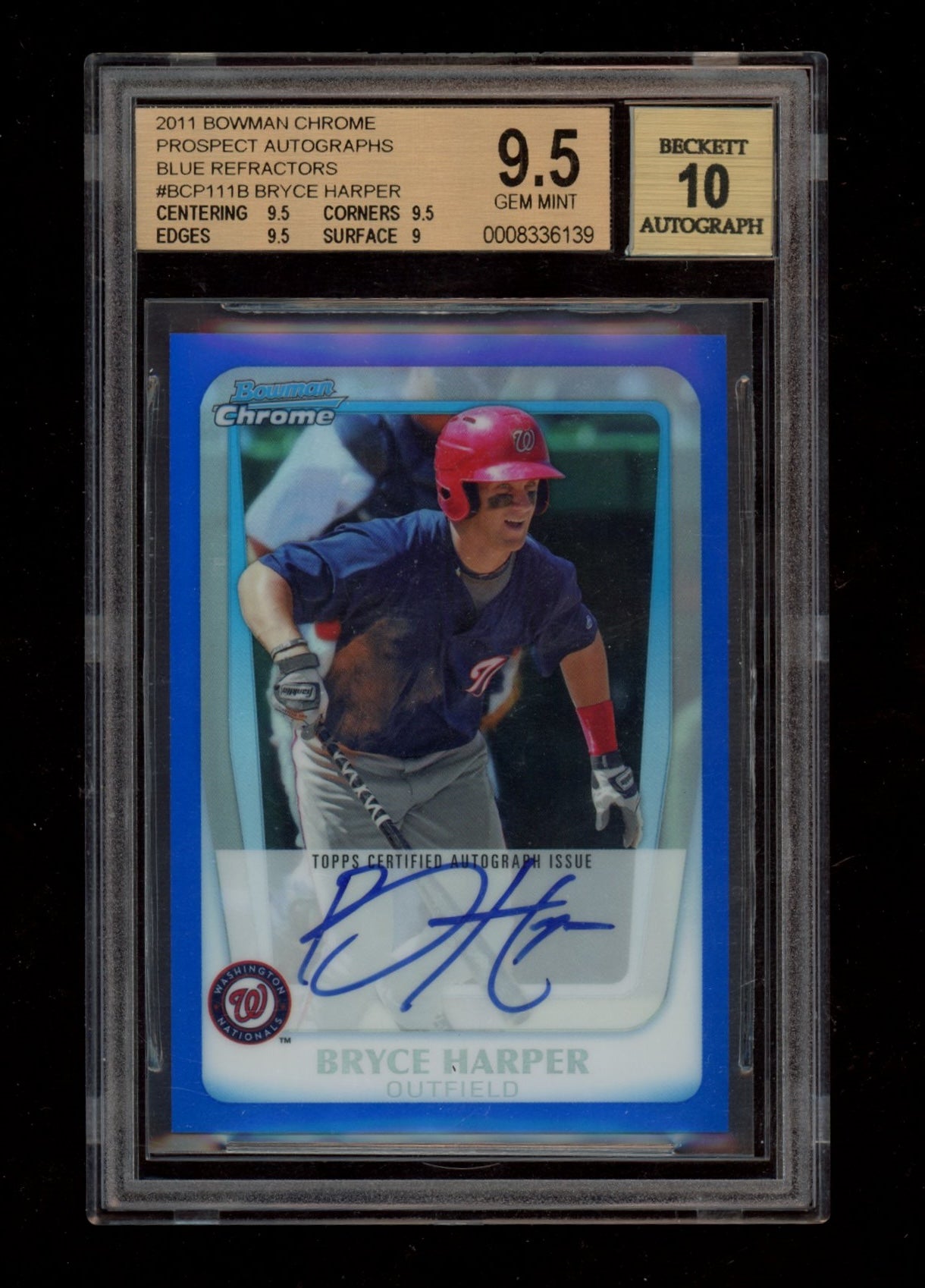 2011 Bowman Chrome Prospect Auto Blue /150 #BCP111B Bryce Harper BGS 9.5