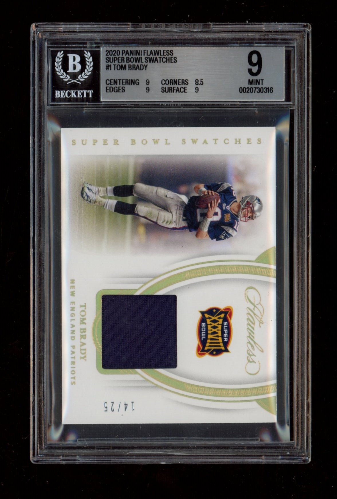 2020 Panini Flawless Super Bowl Swatches #1 Tom Brady BGS 9.0