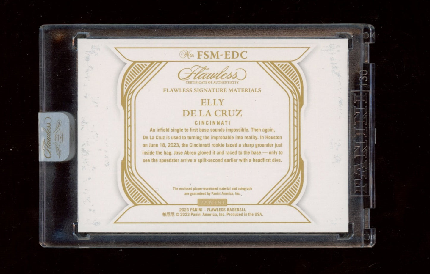 2023 Panini Flawless #FSM-EDC Elly De La Cruz Flawless Signature Materials #/25