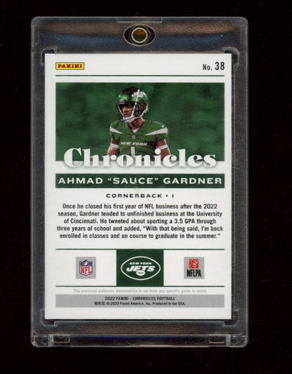 2022 Panini Chronicles #38 Ahmad "Sauce" Gardner Jersey Tag #/1