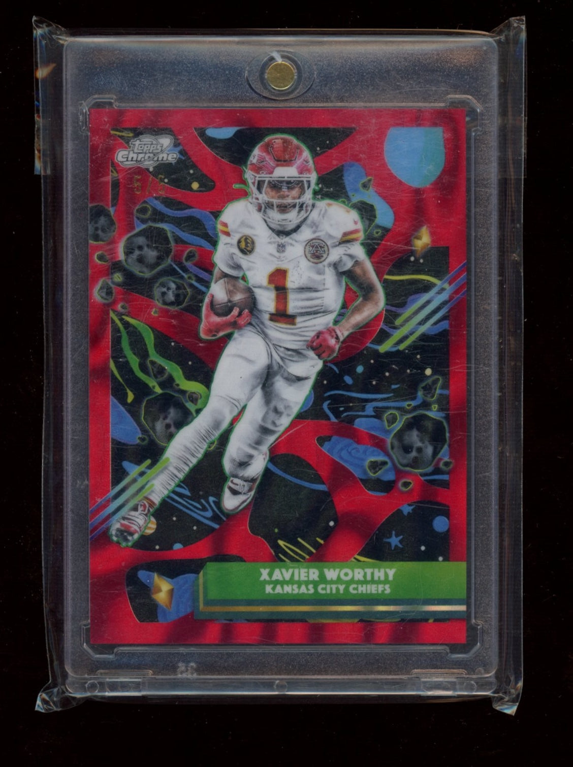2025 Topps Chrome Cosmic #48 Xavier Worthy Red Flare Refractor #/5