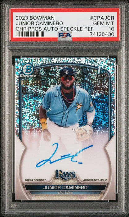 2023 Bowman Chrome Prospect Auto #CPAJCR Junior Caminero Speckle Ref PSA 10