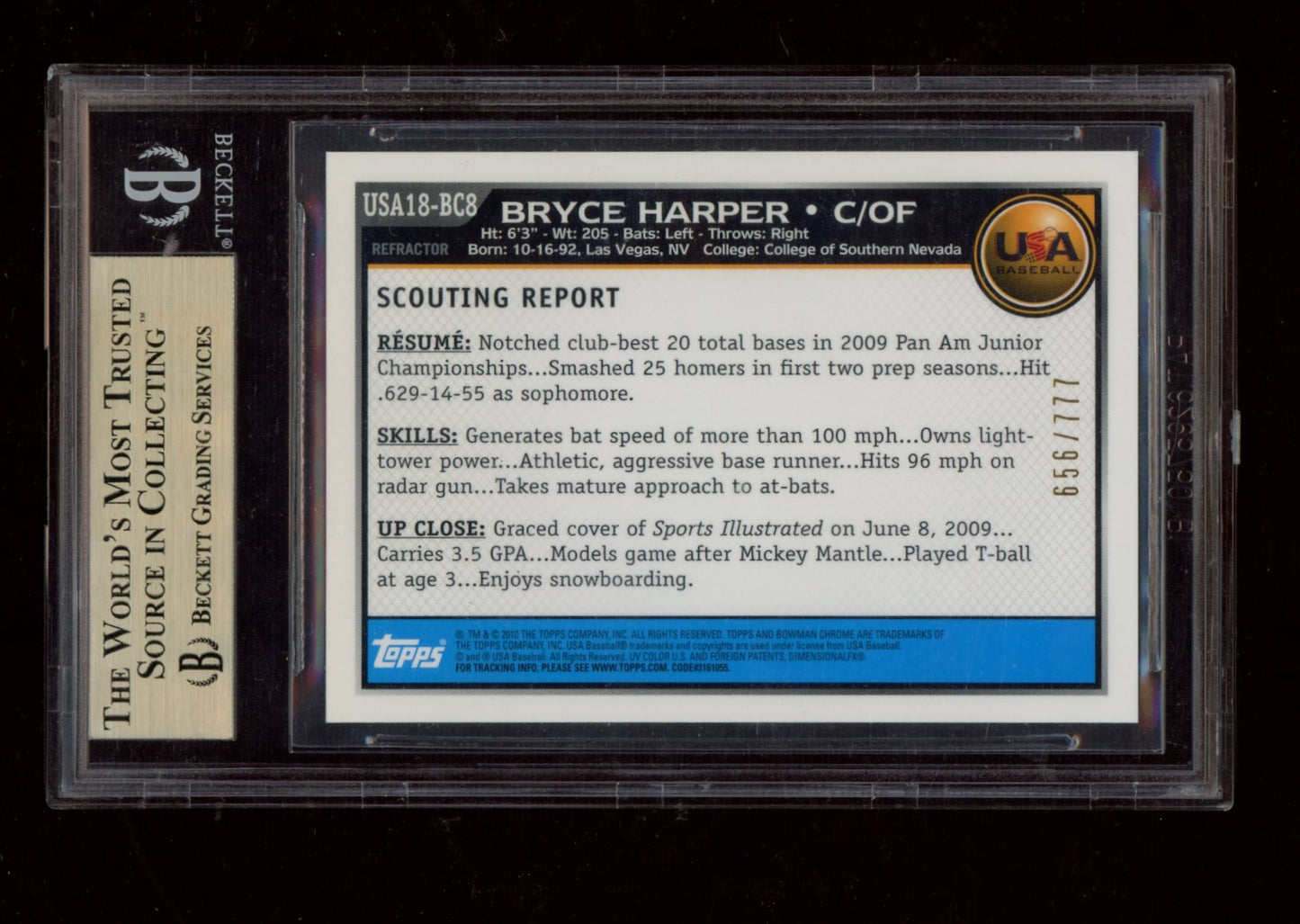 2010 Bowman Chrome 18U USA Baseball Refractors #18BC8 Bryce Harper BGS 9.5