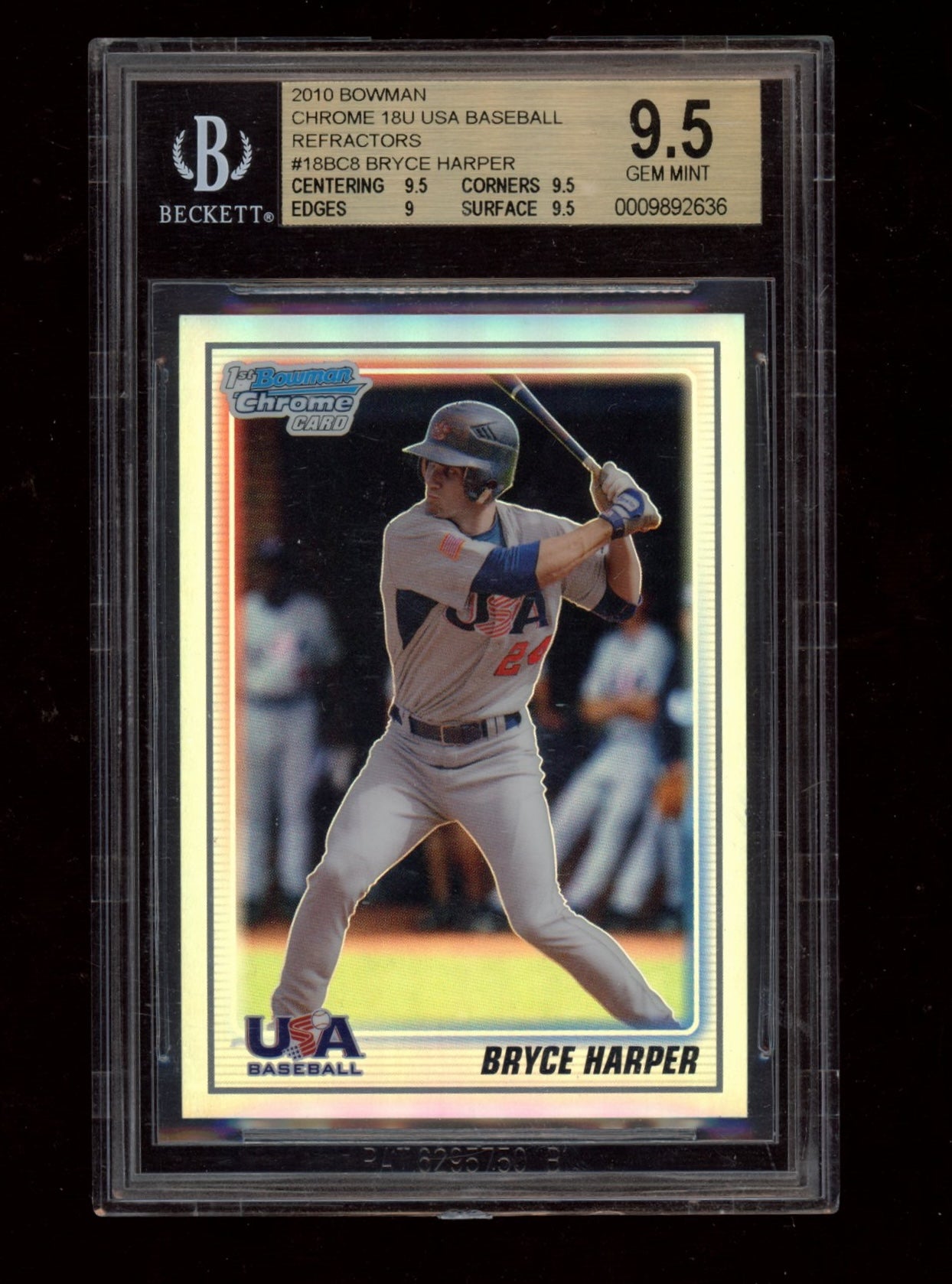 2010 Bowman Chrome 18U USA Baseball Refractors #18BC8 Bryce Harper BGS 9.5