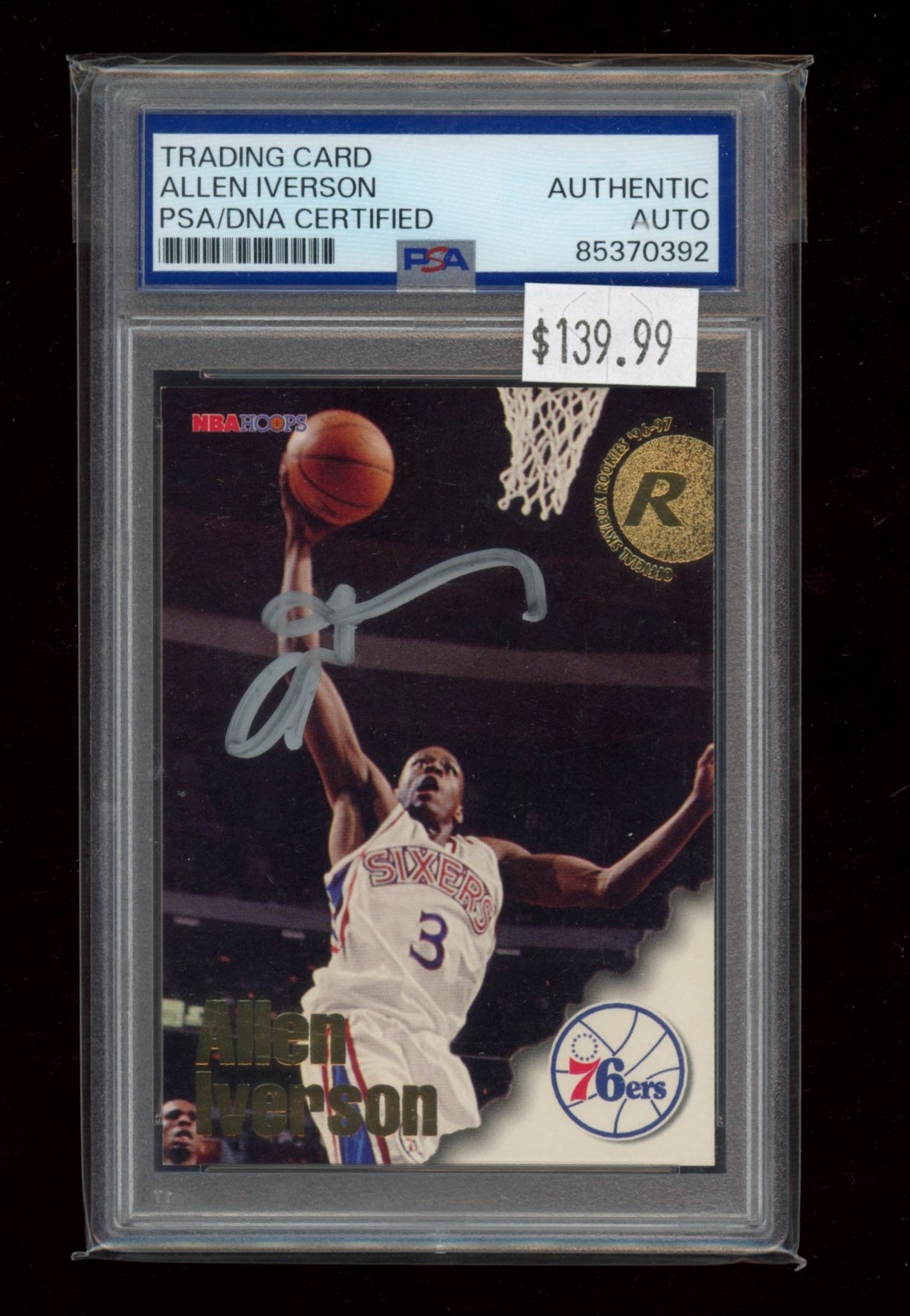 1996 NBA Hoops Rookie PSA Auth Allen Iverson Rookie on Card Auto
