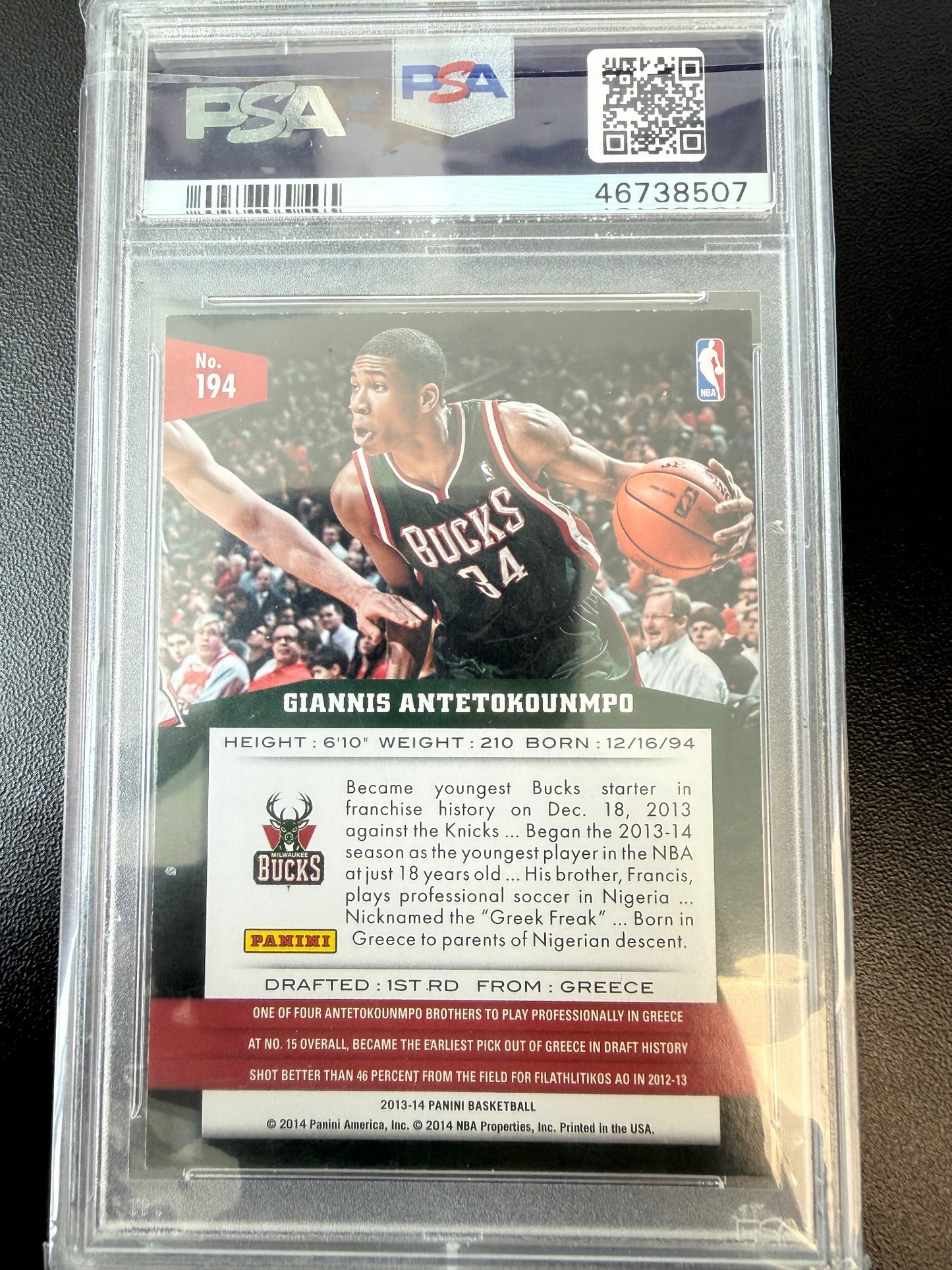 2013-14 Panini #194 Giannis Antetokounmpo Gold Knights PSA 10