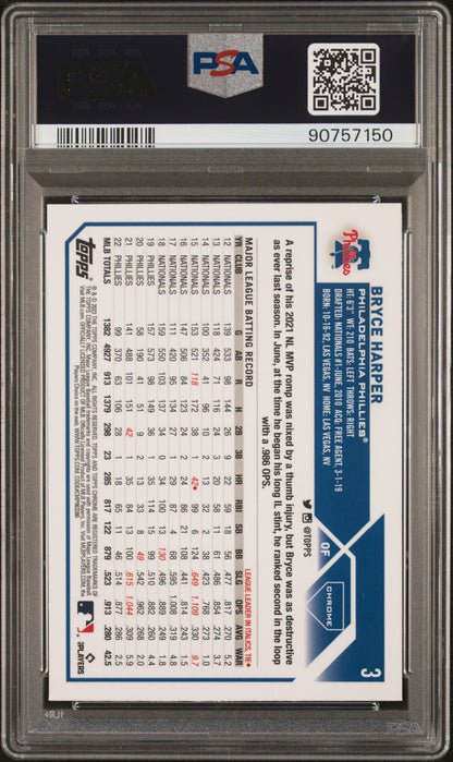 2023 Topps Chrome Logofractor Edition #3 Bryce Harper PSA 10