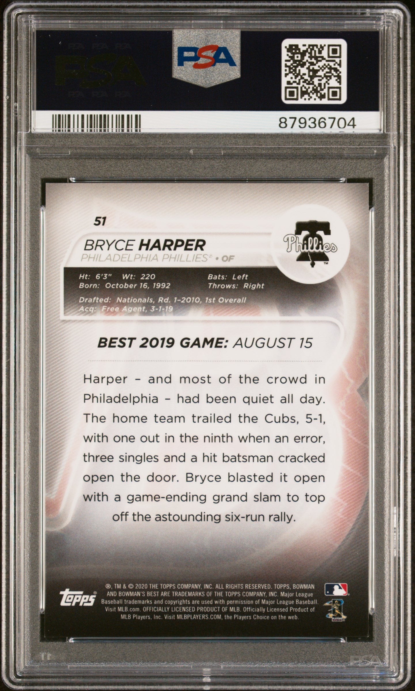 2020 Bowman'S Best #51 Bryce Harper Gold Refractor PSA 10