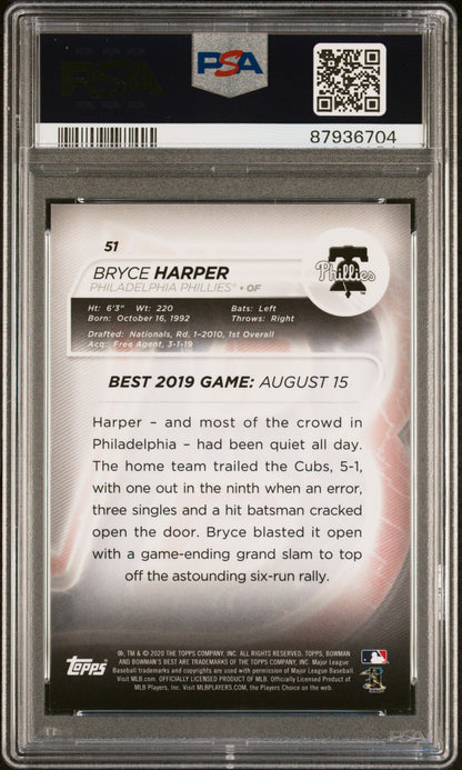 2020 Bowman'S Best #51 Bryce Harper Gold Refractor PSA 10