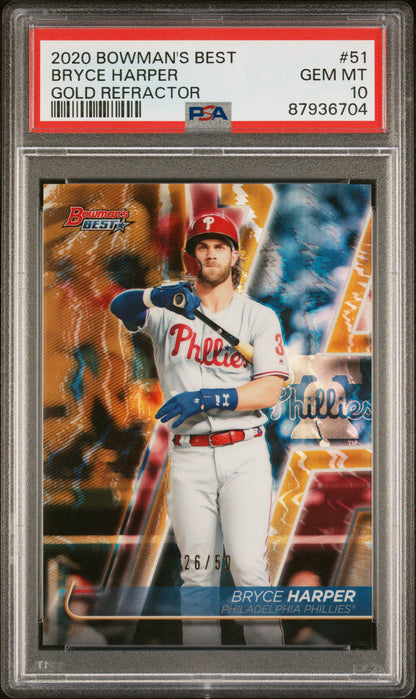 2020 Bowman'S Best #51 Bryce Harper Gold Refractor PSA 10