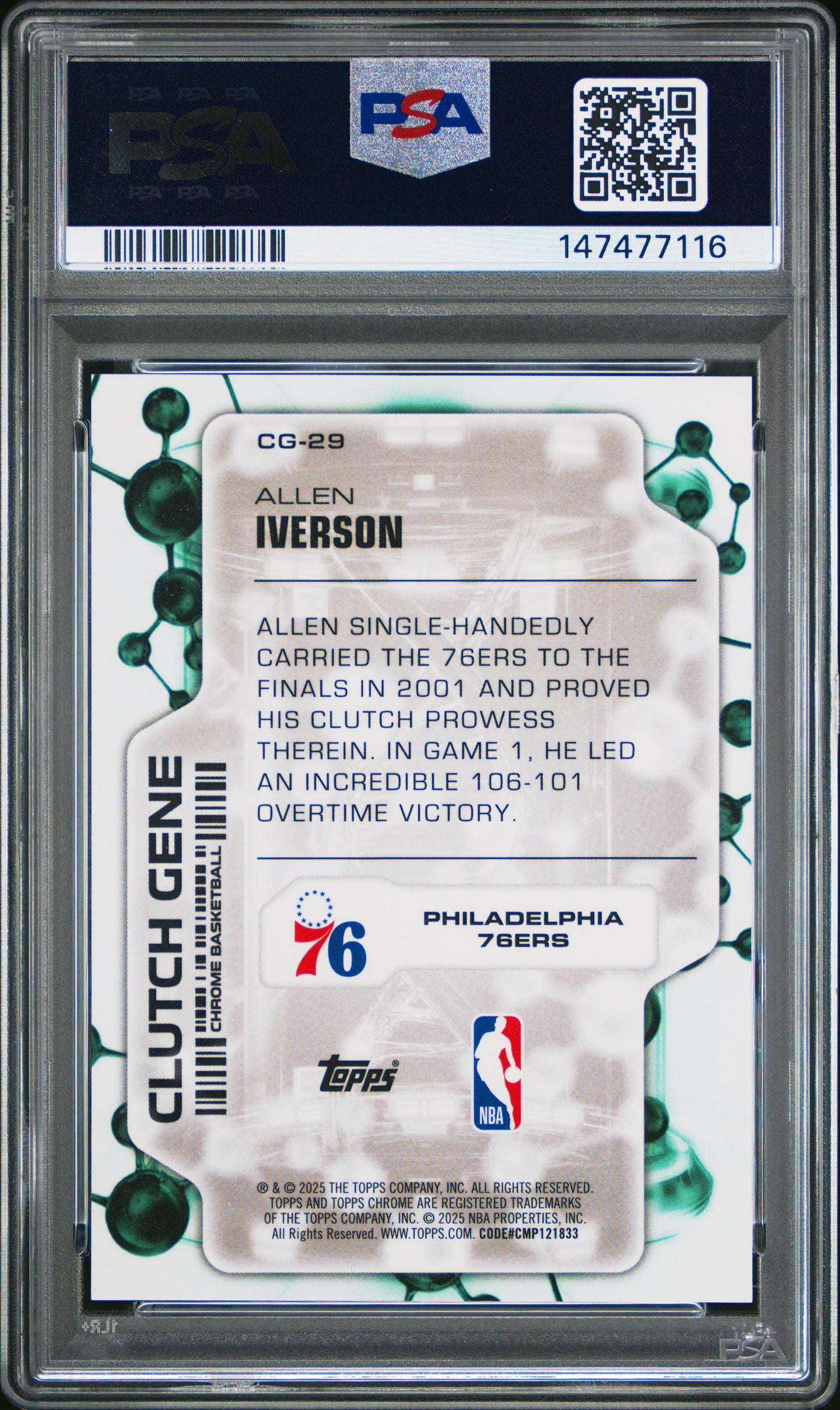 2025 Topps Chrome Clutch Gene #CG-29 Allen Iverson Gold Geo /50 PSA 10
