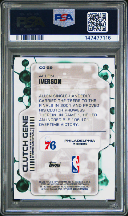 2025 Topps Chrome Clutch Gene #CG-29 Allen Iverson Gold Geo /50 PSA 10