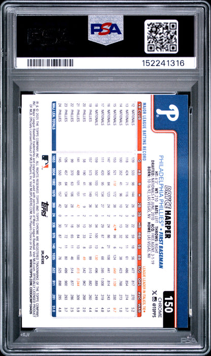 2025 Topps Chrome Logofractor Edition #150 Bryce Harper Purple Refractor PSA 10