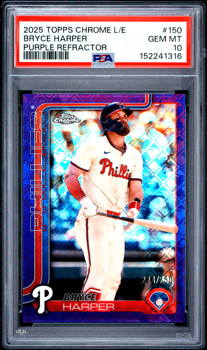 2025 Topps Chrome Logofractor Edition #150 Bryce Harper Purple Refractor PSA 10